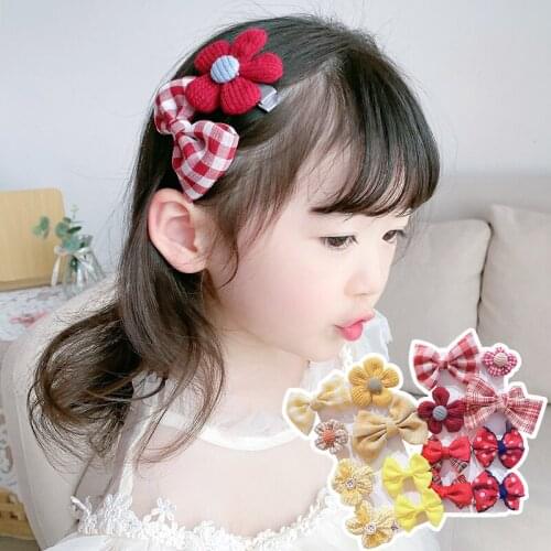 8 Pcs/set Cotton Flower Print Hair Bows With Clip For Girls Plaid Hair Clips Barrettes Hairpins Headwear Hair Accessories
