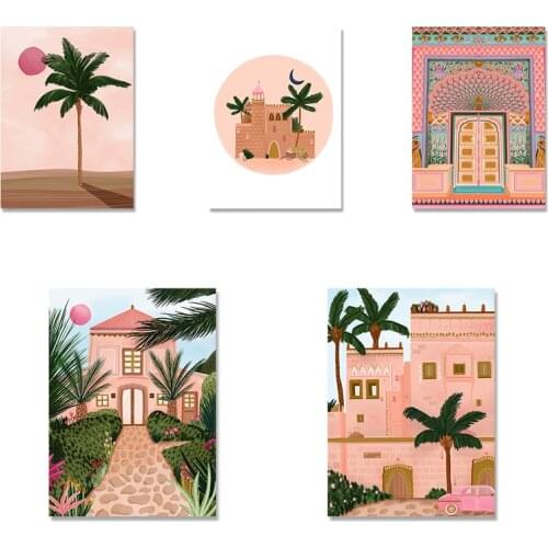 Abstract Moroccan Landscape Canvas Painting Travel Lotus Gate Palm Poster Art Wallpaper Print Picture Home Bedroom Decoration