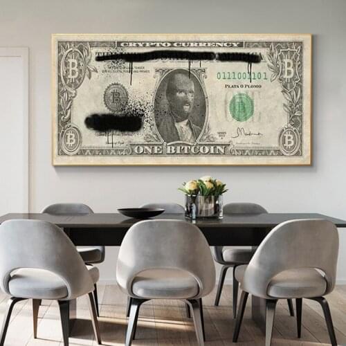Abstract Gray Oil Painting Masked Man Money Retro Bitcoin Print Canvas Decoration Home Wall Living Room Decoration Painting