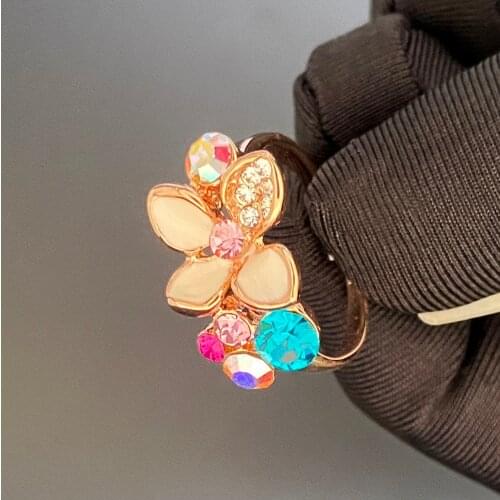 Promotion Rose Gold Leaf Flowers Stones Cubic Zirconia Ring Crystals Pink Women Gift Ladies Jewelry Dropshipping Accessories