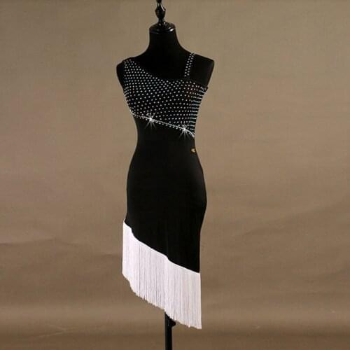 White green Latin Dance Dresses Sexy Womens Performance Spandex Crystals/Rhinestones Tassel Sleeveless Natural Dress