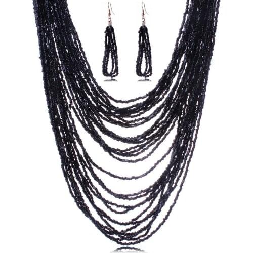 Bohemian Style Design Women Fashion Charm Jewelry Resin Bead Handmade Long Tassel Statement Link Chain Choker Necklace