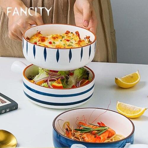 FANCITY Baking Bowl Baking Household Handle Bowl Oven Large Oven Bowl Single Small Bowl Ceramic Baked Rice Bowl with Cheese