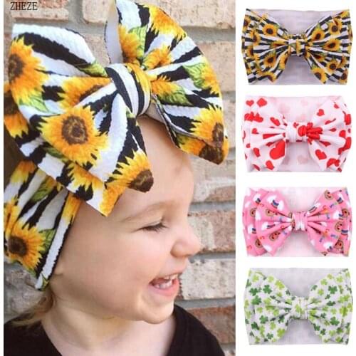 Sunflower Double Layer 7" Large Bows Print Headband Fabric Elastic Hairbands DIY Festival Hair Accessories For Girl Headwrap