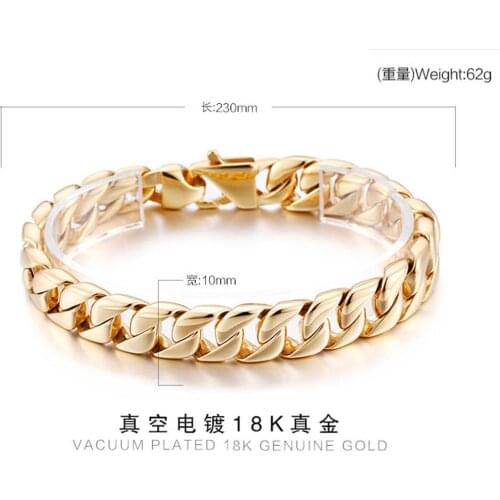 High Quality Bracelet Chain 316L Stainless Steel Charming Golden Color Vintage Cuban Curb Link Chain Mens Boys Bracelet Bangle