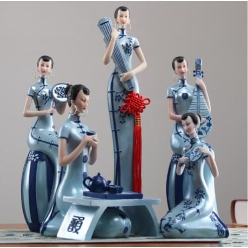 Classical Chinese Characters Blue White Ladies Statues Ornaments Crafts Home Livingroom Desktop Desktop Accessories Decoration