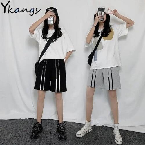 Summer Cycling Sports Fitness Black Shorts Female High Waist Shorts Plus Size Gym Striped Streetwear Biker Shorts for Women 2021