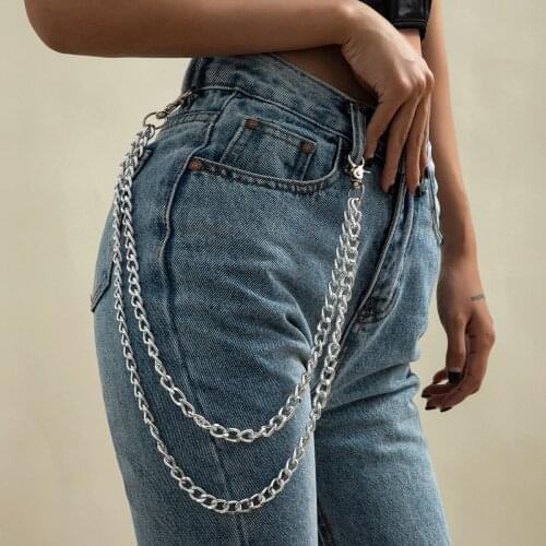 Trendy Double Layer Metal Chain Pendant Pants Keychain Fashion Hip hop Street Jewelry For Women Simple Trousers Chain Keyschain