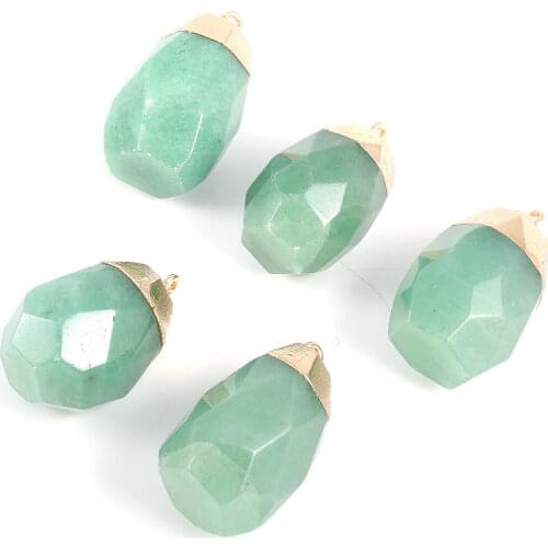 Trendy Faceted Pendant Natural Stone Aventurine Jades Charms For Jewelry Making DIY Necklace Gifts For Women Size 20x32mm