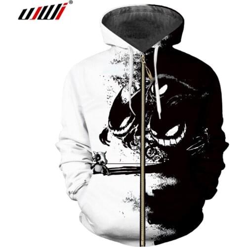 UJWI Man 3D Printed Funny Big Size 5XL Mens Zip Hoodies Personality Loose Black and white Long Sleeve Pullover 7XL