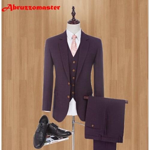 Brand Men Burgundy Wedding Suits 2020 Fashion Notched Lapel Mens Blue Tuxedo Two Buttons Men Suits (jacket+Vest+Pant)
