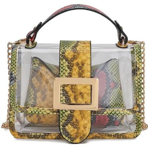 2020 New Snake Pattern Transparent Bag Shoulder Bag Messenger Bag Fashion Trend Small Square Bag Bag Female Clear Purses Handbag