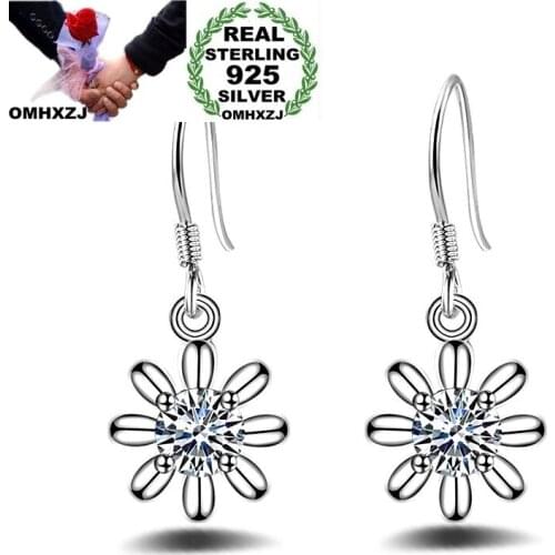 OMHXZJ Wholesale Personality Fashion OL Woman Girl Party White Hollowed Plum Blossom Zircon 925 Sterling Silver Earrings YE290