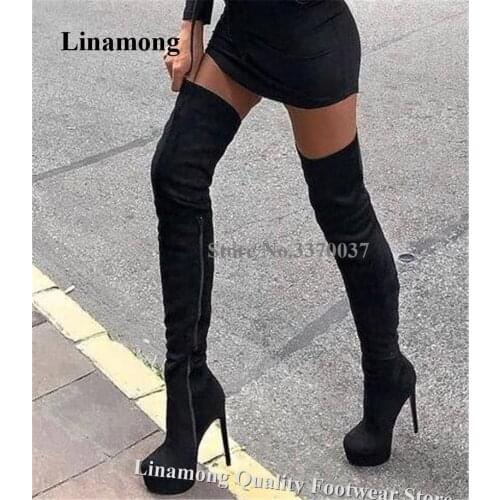 Autumn Winter Fashion Women Round Toe Over Knee High Platform Stiletto Heel Boots Sexy Slim Long High Heel Boots Dress Heels