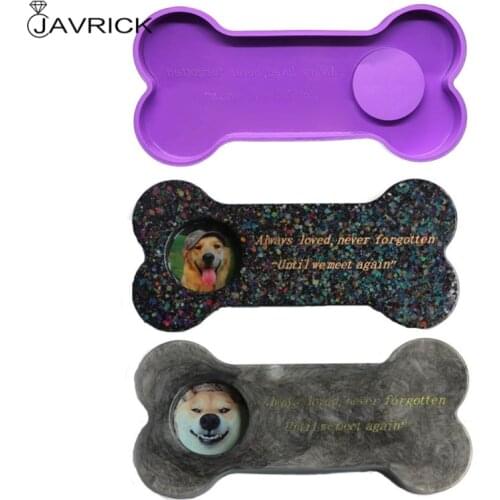 3 In 1 Pet Tombstone Resin Mold Bone Shape Dog Memorial Stone with Photo Frame Silicone Casting Mold
