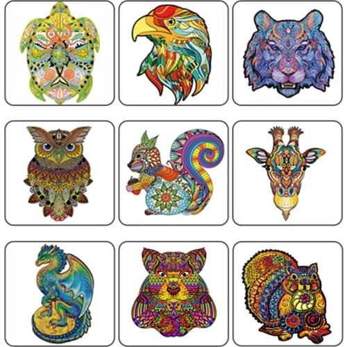 Personalized Animal Wooden Puzzles Board Set Toy UV Coloring For Adults Kids Christmas Gifts Educational Jigsaw Games Toys