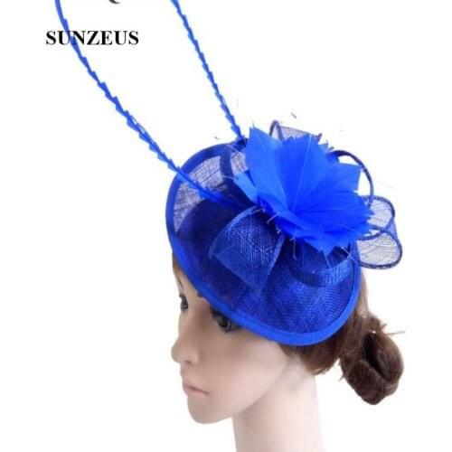 Feathers Bridal Hats with Headband Linen Wedding Party Hair Accessories Flowers Elegant chapeau mariage SH60