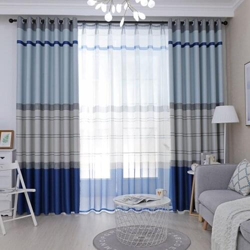 Striped Blackout Curtain Fabric Finished Custom ChildrenS Curtains Modern Bedroom Living Room French Window Curtains