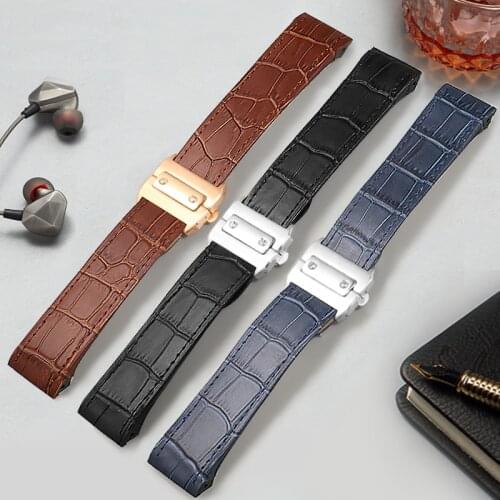 Black Brown Genuine Leather Strap 20 23mm Cow Leather Bracelet With Folding Buckle For Santos 100 Series Mens And Womens Belt