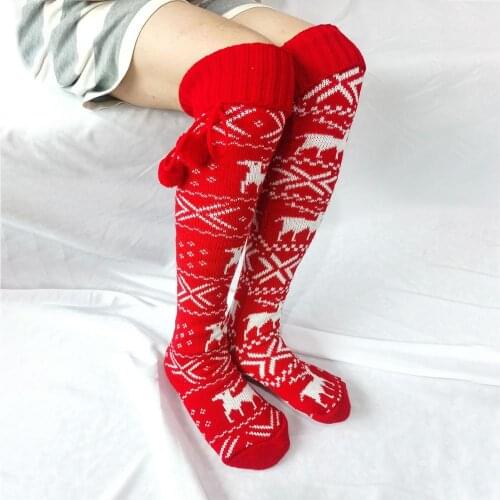 Christmas Women Middle Stockings Knitted Long Knee Socks Cute Cotton Elk Print Tube Sock for Cycling daily wear
