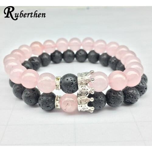 Ruberthen 2018 New Arrival Crown Charm Bracelet Natural Lava Stone Powerful Jewelry Handmade Friendship Bracelet Drop Shipping