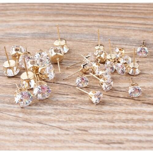 DIY Jewelry Findings Crystal Rhinestone Earring Stud Gold/Silver Tone 6MM 8MM Earrings DIY Material Craft