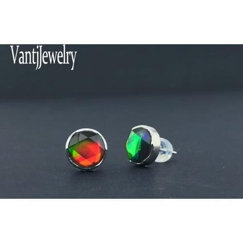 Elegant Natural Ammonite Stud Earrings Sterling 925 Silver Gemstone 8mm Jewelry for Woman Lady Wedding Party Gift