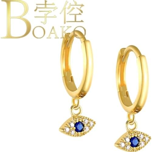 BOAKO Blue Zircon Eye Hoop Earrings 925 Silver Earrings For Women Trend Girl Earring Fine Jewelry Pendientes Brincos Aros Gifts