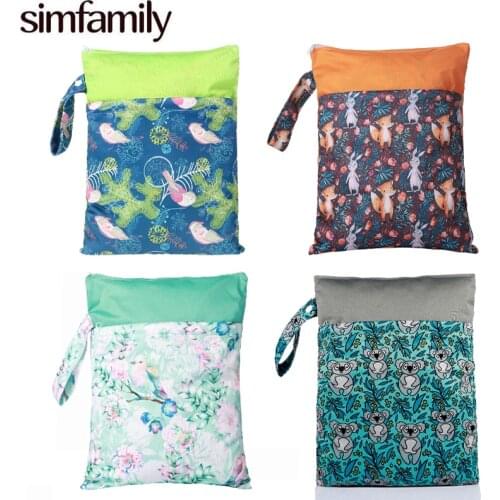 [simfamily]Waterproof PUL printed diaper nappy bag with snap closure handle wet bag baby snack bag Size: 28x36CM travel bag