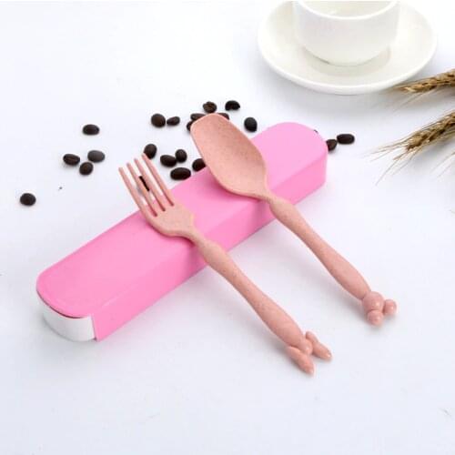 Lovely Mickey Children Fork Dinner Wheat Straw Portable Scoop Student Lunch Fork Flatware Environmental Tableware 2pcs/set