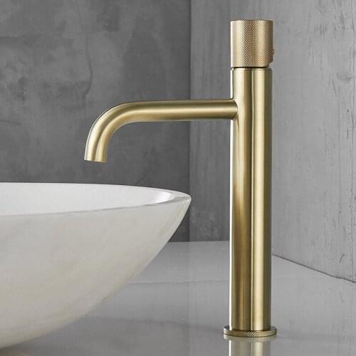 Basin Faucet Brushed Gold/Chrome/Black Solid Brass Hot & Cold Single Handle Deck Mounted Bathroom Sink Mixer Tap Free Shipping