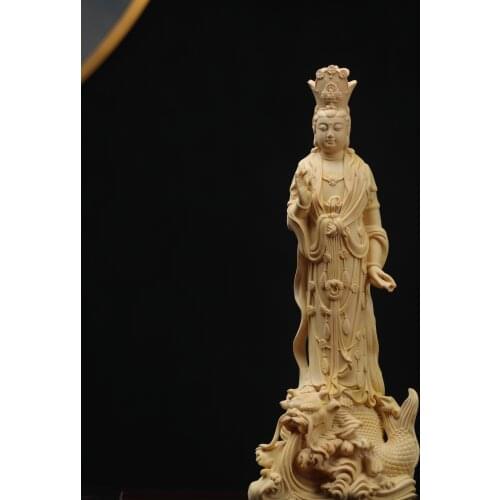 22cm Boxwood Figure Statue Buddha Home Décor Feng Shui Myth Office Decoration Wood Statue Wood Sculpture