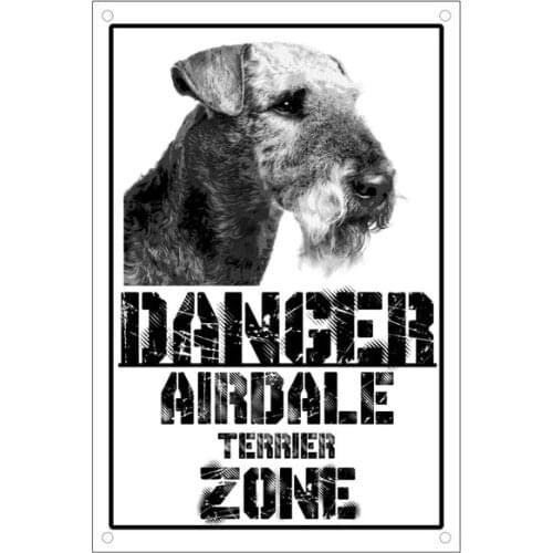 Vintage Airdale Terrier Plaque Sign Danger Airdale Zones Metal Tin Sign 8x12 Inch Retro Home Kitchen Outdoor Garden Wall Decor