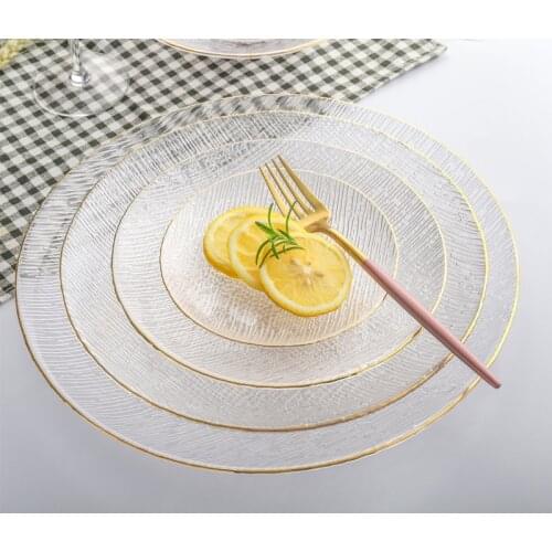 Gold Rim Fruit Plates Salad Bowls Set Snack Dessert Cake Dish Saucer of Cup Dinner Tableware Home Kitchen Food Decoration Trays