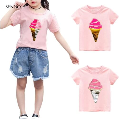 Shiny Sequin Girls Top Birthday Glitter T-shirt For Girls Costume Summer Shortsleeve Cartoon Kids Tees Girl Tops Child clothes