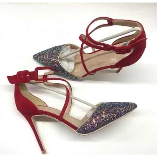 Glitter Women Shoes 12cm High Heels Wedding Dress Shoes Ankle Strap Pumps Sexy Shoes Zapatos Mujer LF006 CHENSIR9