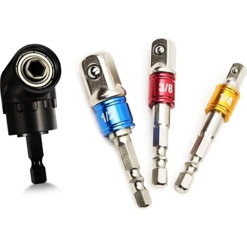 3 PCS 1/4Inch 3/8Inch 1/2Inch Impact Drill Socket Adapter Extension Set + 105° Right Angle Drill Bit Extension Adapter