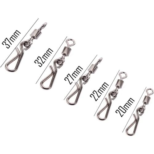 50Pcs/Lot 2# 4# 6# 8# 10# Rolling Fishing Swivel With Buckle Snap Sea Fishing Rolling Swivels Connector Carp Fishing Accessories