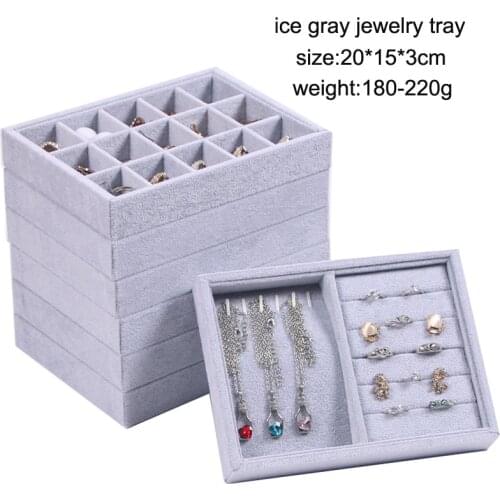 2021 Ice Gray Jewelry Box Drawer Storage Organizer Gray Soft Velvet Jewellery Earring Necklace Pendant Bracelet Tray 9 Options
