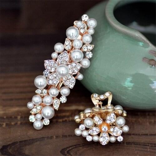 2 Pcs/Set Crystal Pearl Flowers Hair Clip For Bride Wedding Hair Accessories Fashion Gold Barrettes And Hair Claws Hair Jewelry