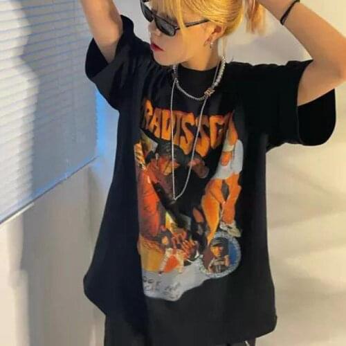 Summer Loose Harajuku Retro American Street Half-sleeved T-shirt Womens Short-sleeved Fashion Design Top Oversized T-shirt