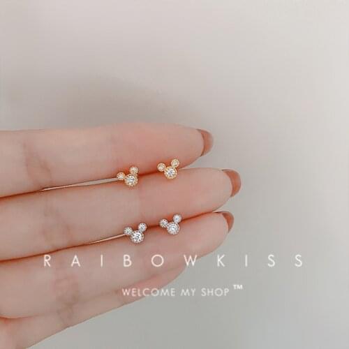 Anime Mouse Earrings Stud For Women Cute Luxury Simple Crystals Jewelry 2021 Fashion Korean Romantic Accessories Wholesale