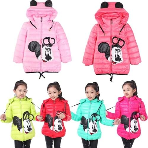 Disney Mickey Minnie Winter Warm Coat Girl Clothes Cute Hooded Outfit Coat Mickey Mouse Print Winter Sweatshirt Jacket Clothing
