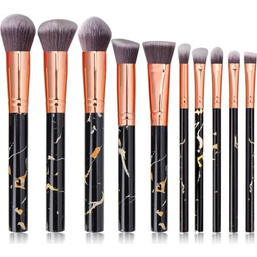 10pcs Nylon Makeup Brush Set Portable Marble Foundation Powder Eyeshadow Brush Kit Concealer Tool Portable Makeup Tools Beauty