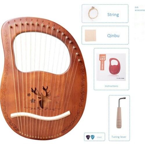 16-Note Lyre Harp Mahogany Metal String Bone Saddle Lyre Harp with Tuning Wrench