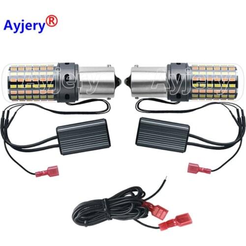 2 Sets NO Error LED Canbus Light 1156 P21W BA15S 3014 SMD PY21W BAU15S 3156 7440 W21W Car DRL Turn Signal Dual Color Switchback