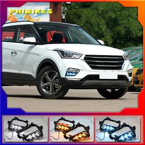 2PCS DRL LED Daytime Running Light fog lamp Cover DRL with yellow turn signal For Hyundai Creta IX25 2017 2018 2019 2020