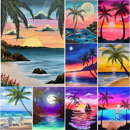 New 5D DIY Diamond Painting Sea View Diamond Embroidery Coconut Tree Cross Stitch Crafts Full Square Round Drill Home Decor Gift