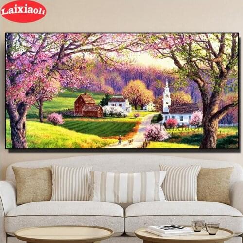 Full square round drill DIY large diamond painting Rural landscape, beautiful country, villa 5d mosaic embroidery sale decor art