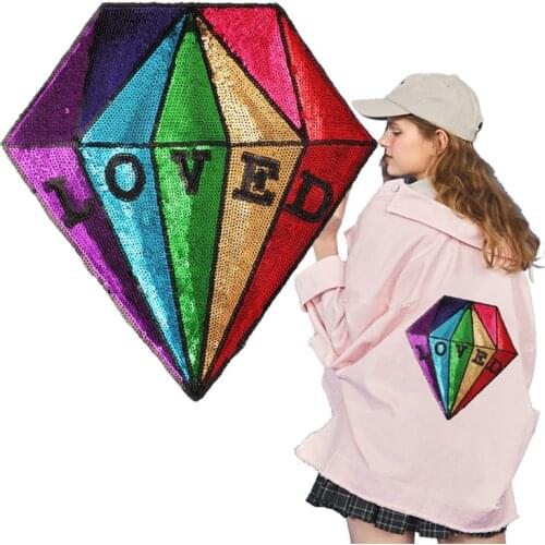 Rainbow Diamonds Applique Clothes Stickers Loved Letter Badges Diy Embroidered Sewing Big Backpack Patch For Clothing T Shirt